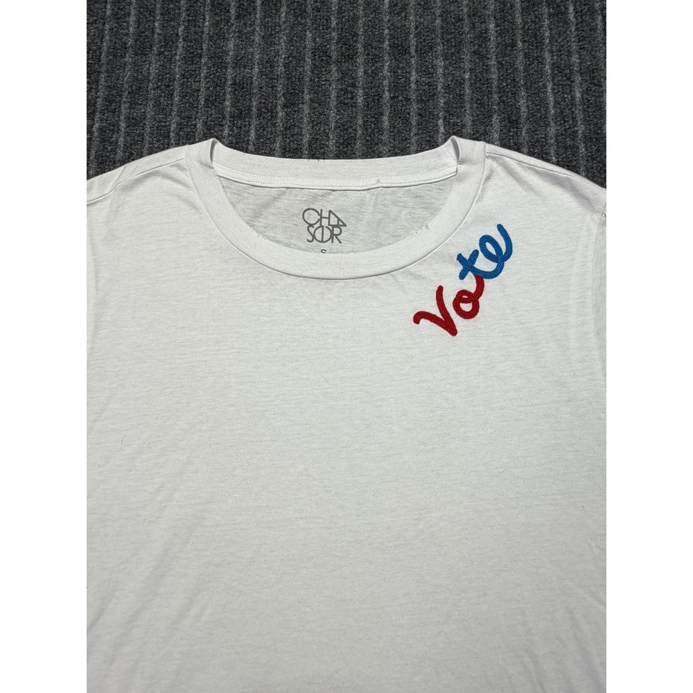 Chaser Vote Graphic Tee Women Small Embroidered Cap Sleeve Americana Minimalist - Picture 2 of 6